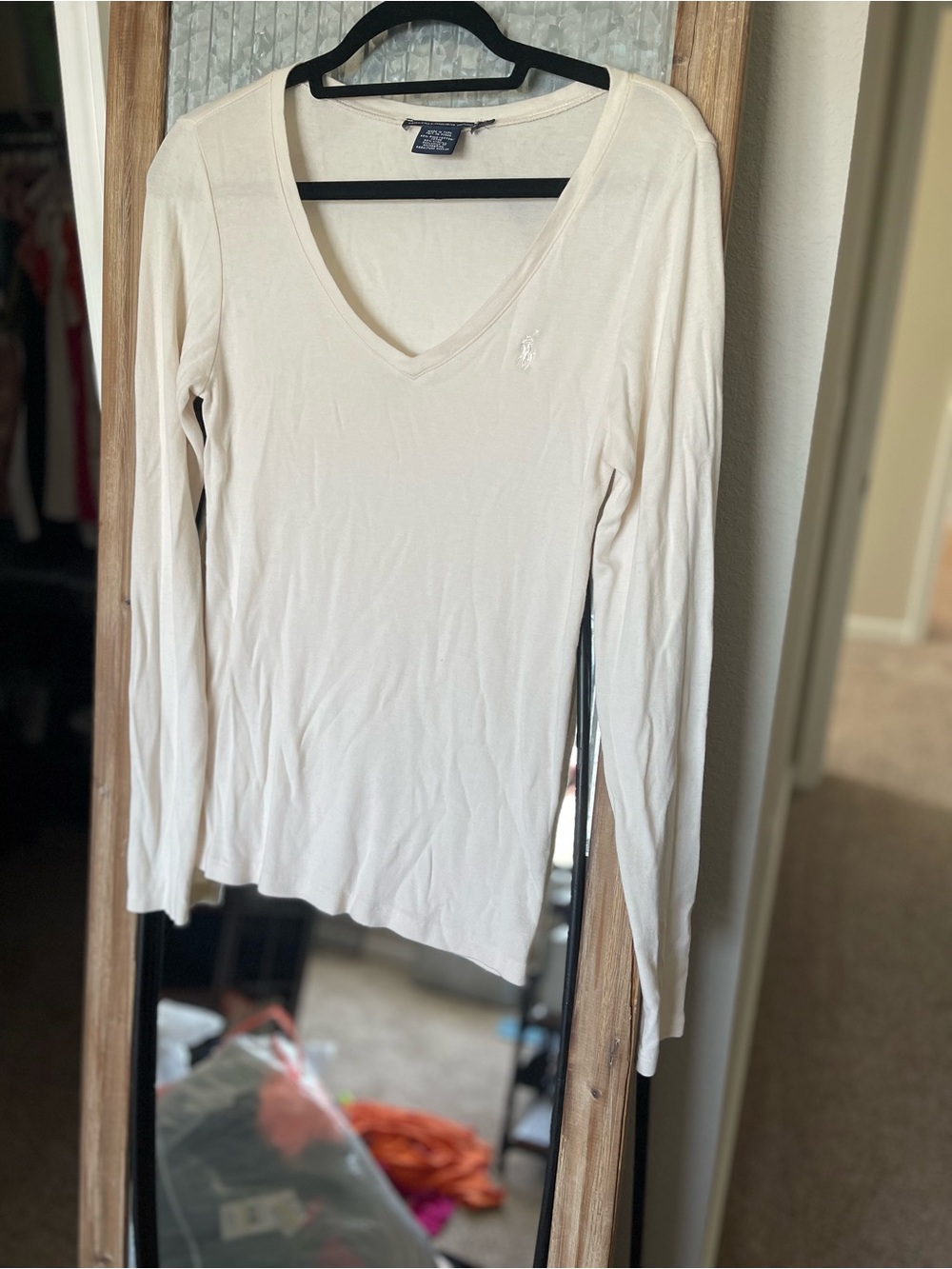 Ralph Lauren Long Sleeve V-Neck Top in Cream
